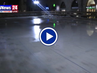 Tutto pronto per la pista di pattinaggio sul ghiaccio in centro a Perugia, video