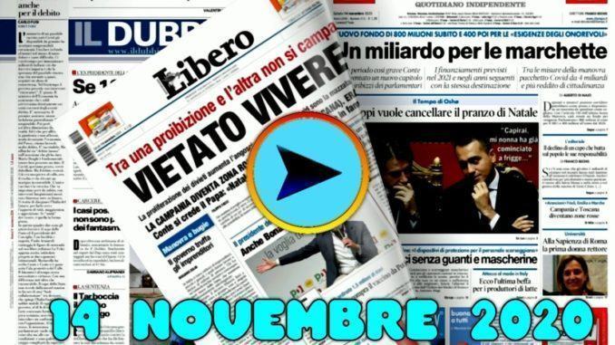 La video rassegna stampa del 14 novembre 2020, prime pagine in pdf