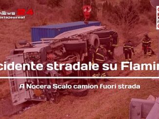 Incidente stradale su Flaminia a Nocera Scalo, camion fuori strada