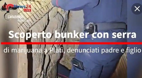 Bunker sotterraneo con serra di marijuana scoperto a Platì